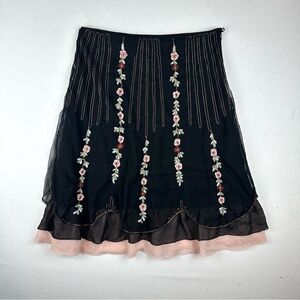 Snak Anthropologie Embroidered Floral Tiered Skirt Feminine